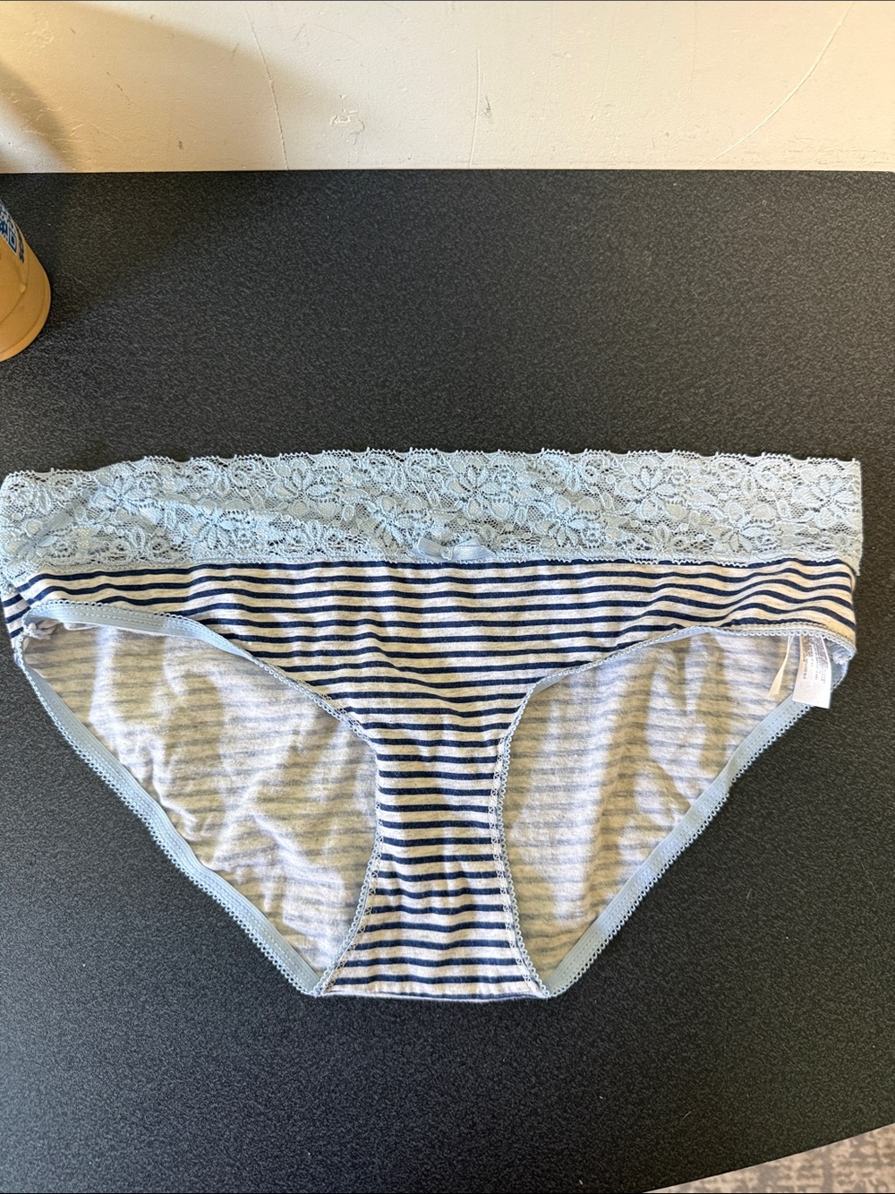 Secret Possessions Light Blue and Navy Striped Lace Hipster